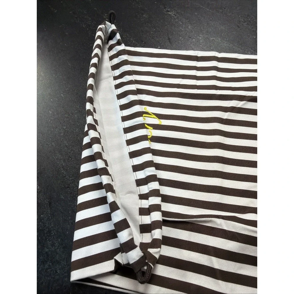 Vintage Henri Bendel Hosiery Drawstring Storage Bag Brown White Stripe 16x12 NY